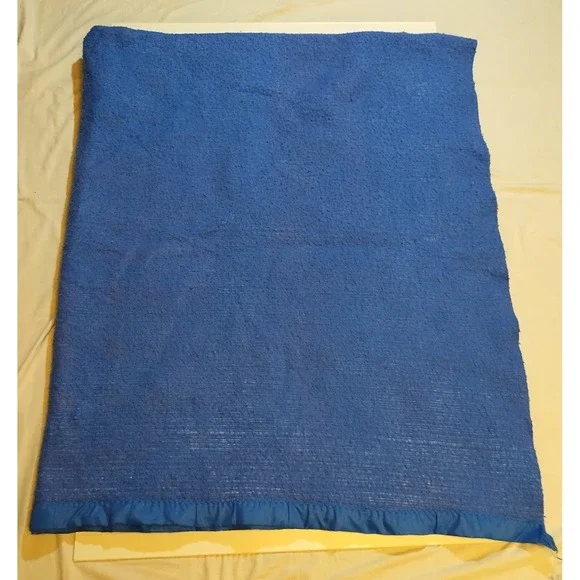 Vintage Blue Purple Acrylic Twin Blanket‎ Satin Trim 86x74 - Picture 2 of 10